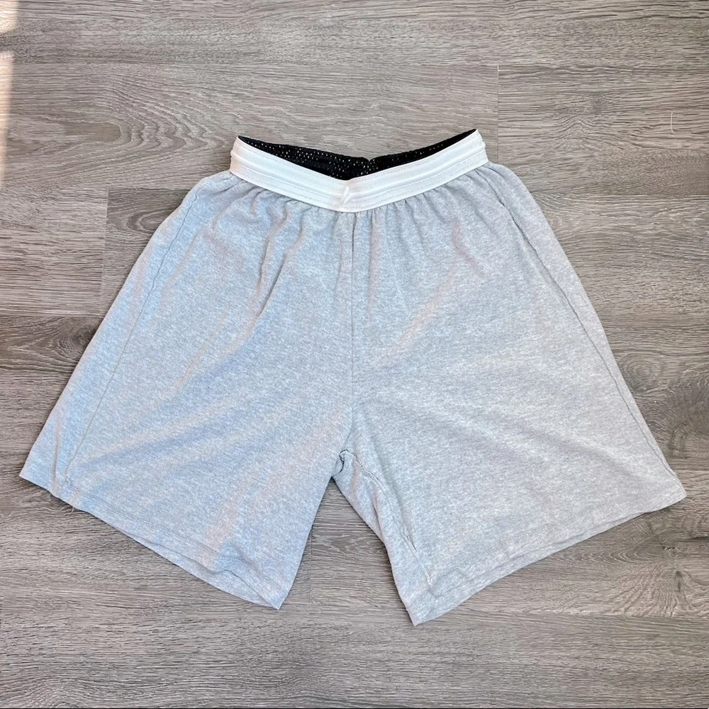 Vintage ROBINSON APPAREL Mens Double Layer Mesh Gym Shorts USA Black Gray  L